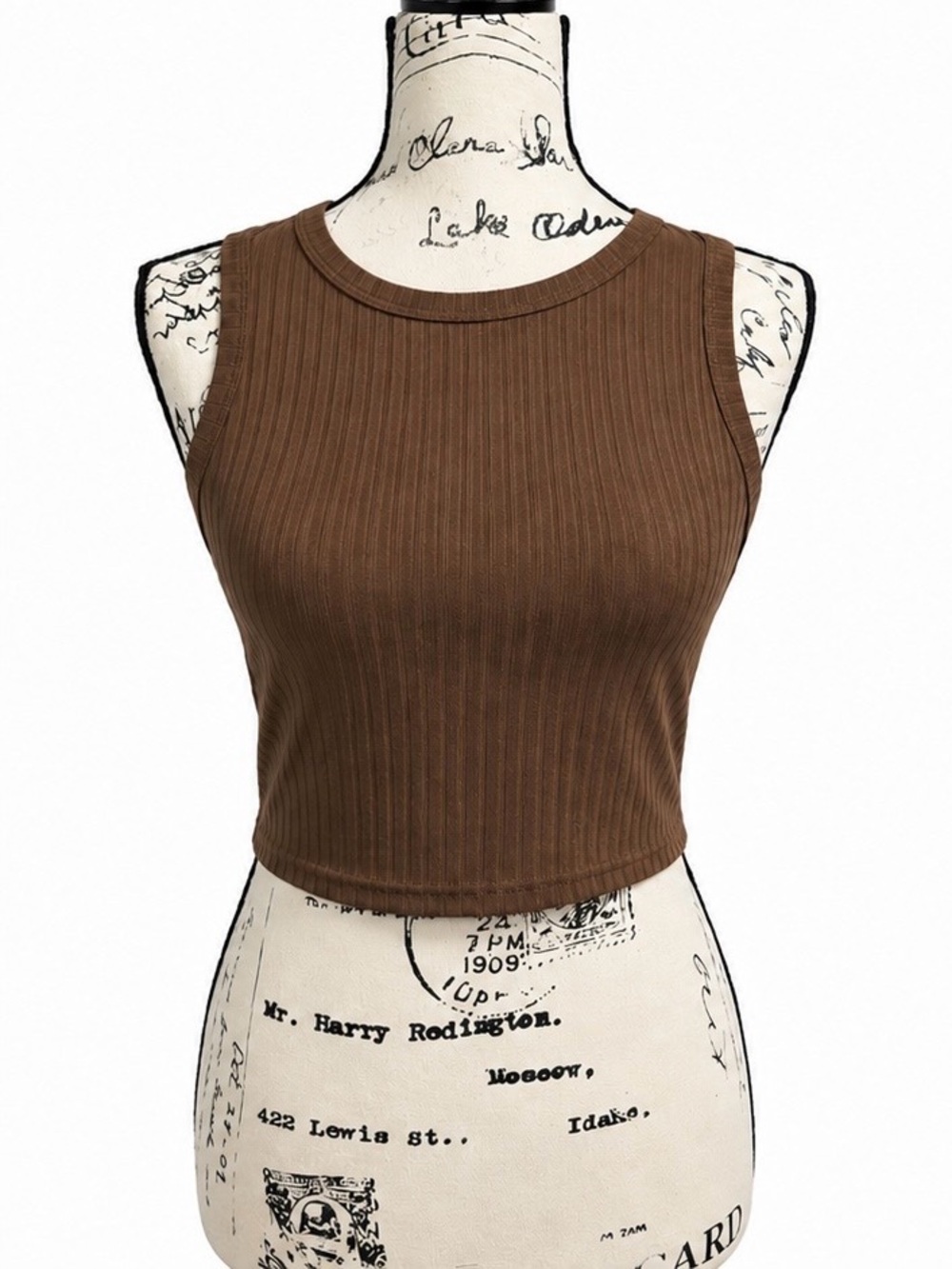 SHEIN Brown Ribbed Crop Tank Top - Sleeveless